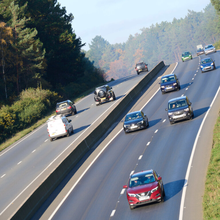 overhead of cars on dual carriageway