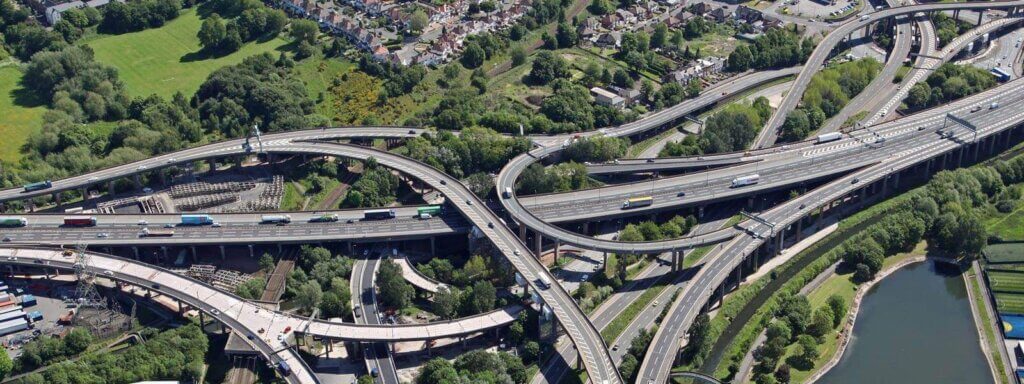 Overhead view of busy motorway